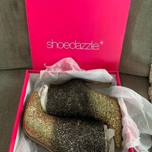 Shoe Dazzle Gold-to-Black Glitter Ombre Ankle Booties